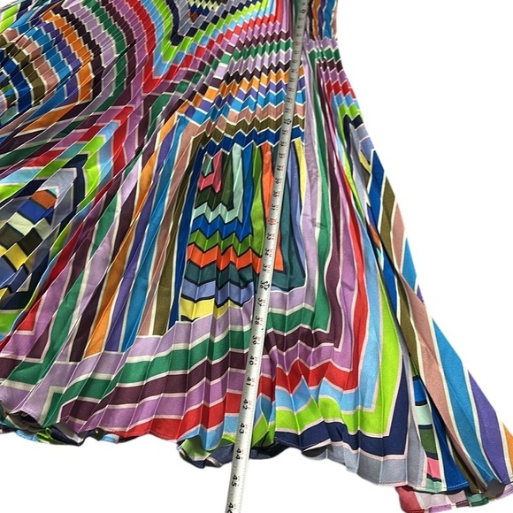 MILLY Irene Pleated Dress Asymmetrical Colorful Square Neck Side Zipper Size 2 - Picture 9 of 11